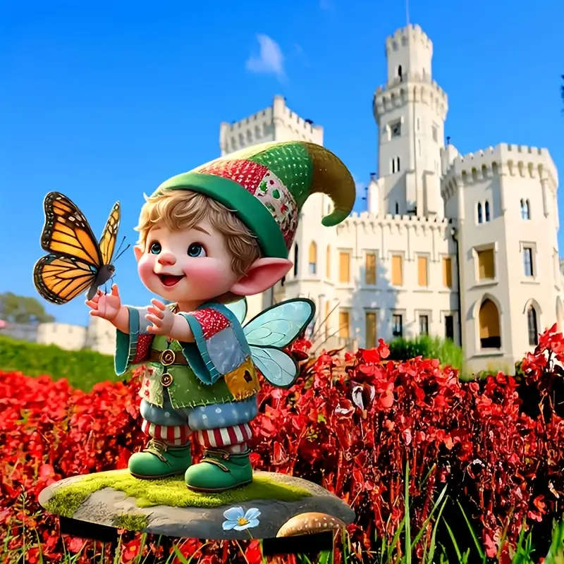 1pc Bohemian Gnome and Butterfly Acrylic Garden Stake 20.07cm x13.97cm Waterproof Scratch-Resistant