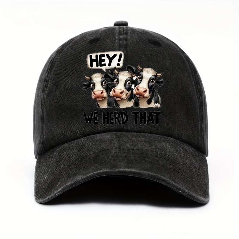 1pc Cotton Baseball Cap with Cute Cow Print Adjustable Unisex Hat Hand Washable Lightweight An