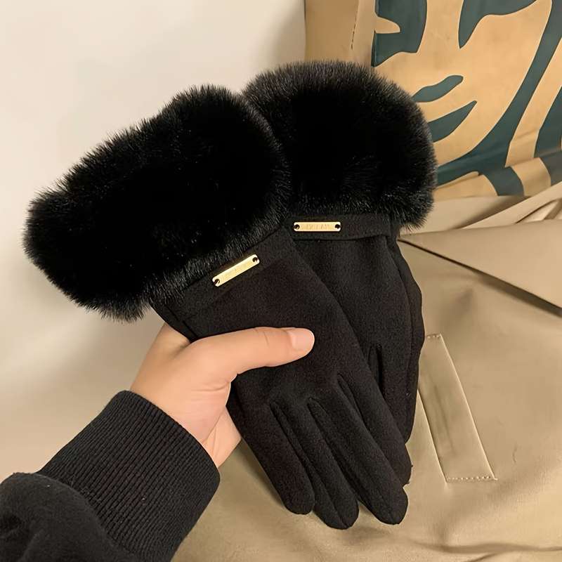 1 Pair Beige Color Touchscreen Winter Gloves