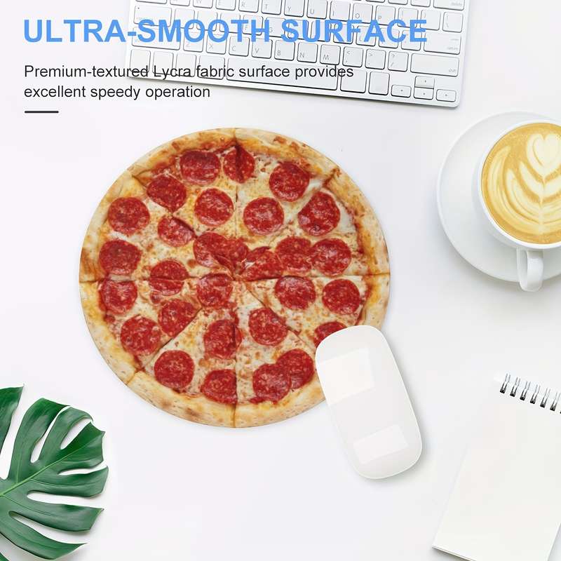 1pc Casual Style Round Rubber Mouse Pad Pizza Design for Office Computer Laptop