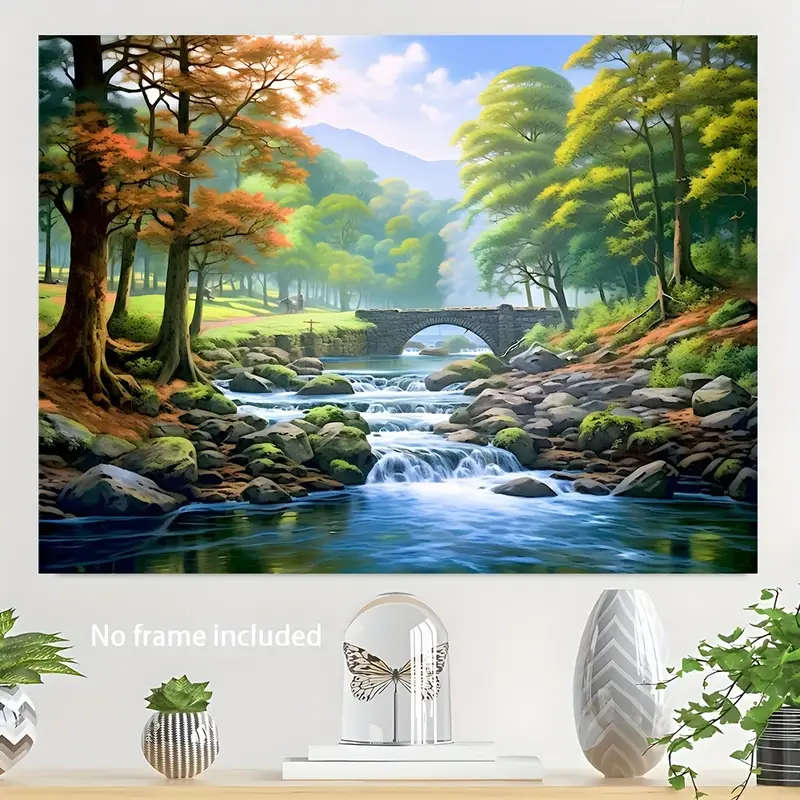 1pc 2D A Naturally Landscaped River Runs And Reflects The Sunlight on One Side Are a Few Clumps of G