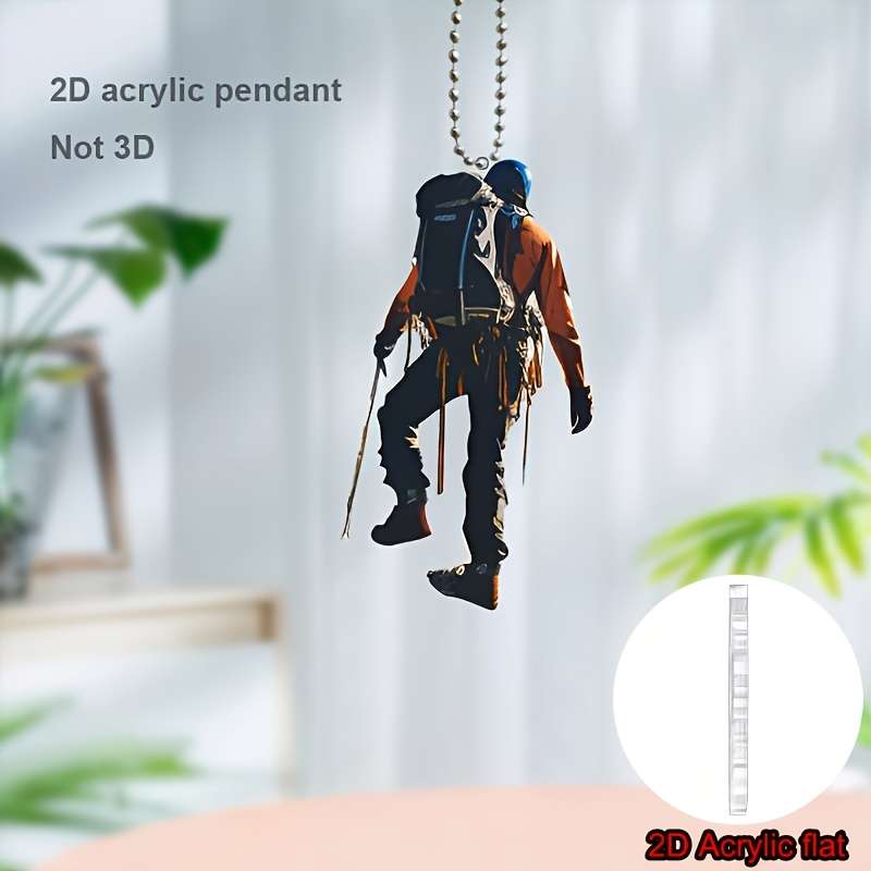 1pc 2D Flat   Acrylic Mountain Hiker Pendant Versatile Car Mirror Backpack Keychain Decor