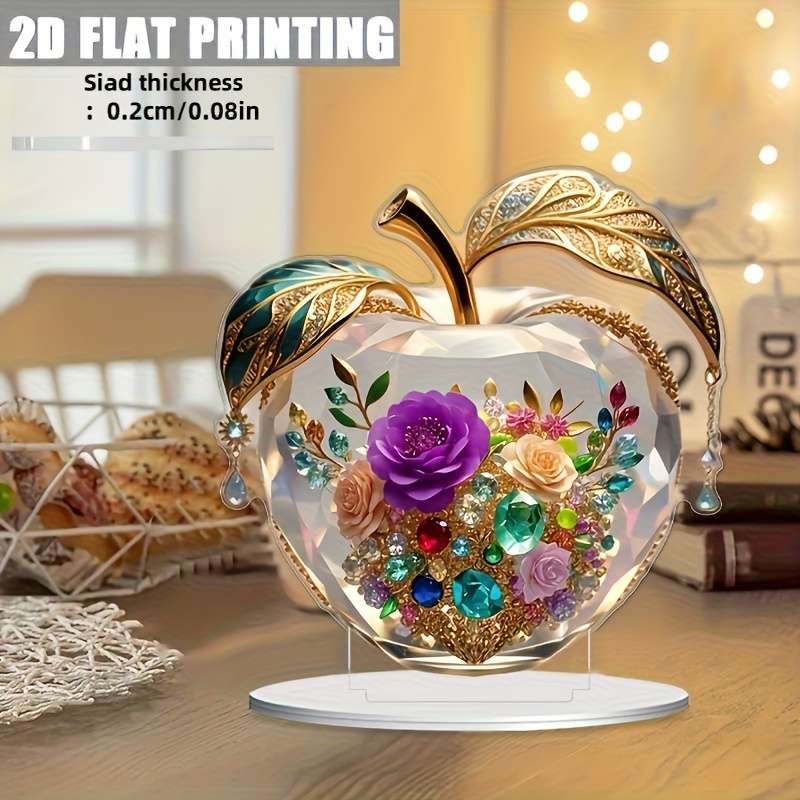 1pc 2D Flat  Printing  Acrylic Apple Floral Desk Decor Vibrant Rose Gemstone Design Ide