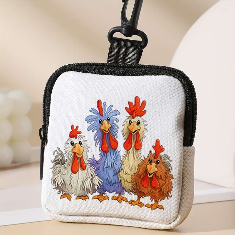 1pc Chic Cartoon Chicken Large Capacity Coin Purse with Key Holder Durable Polyester Multi-Funct