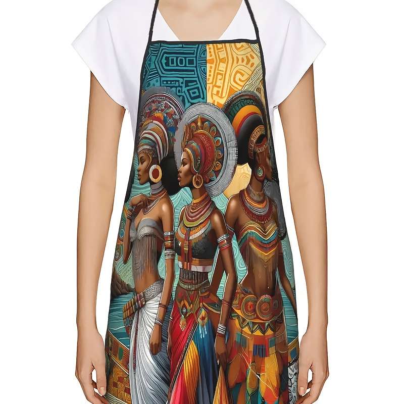 1pc African Women Print Apron Sleeveless Design Durable Woven Polyester 150gsm for Cooking
