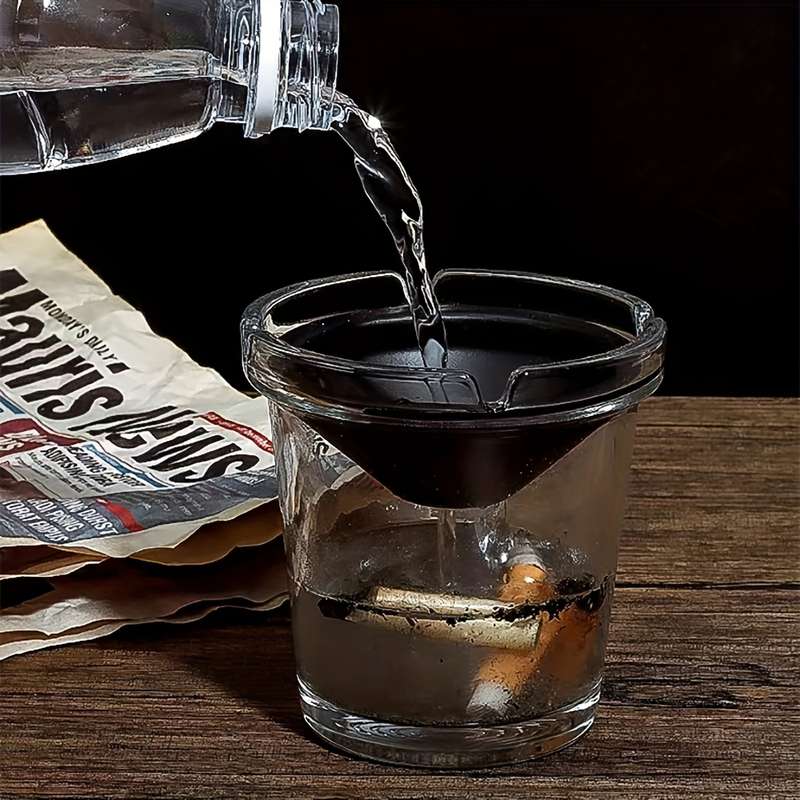 1pc Glass Funnel Ashtray with Lid Classic Round Design No Power Needed Windproof Dustproof
