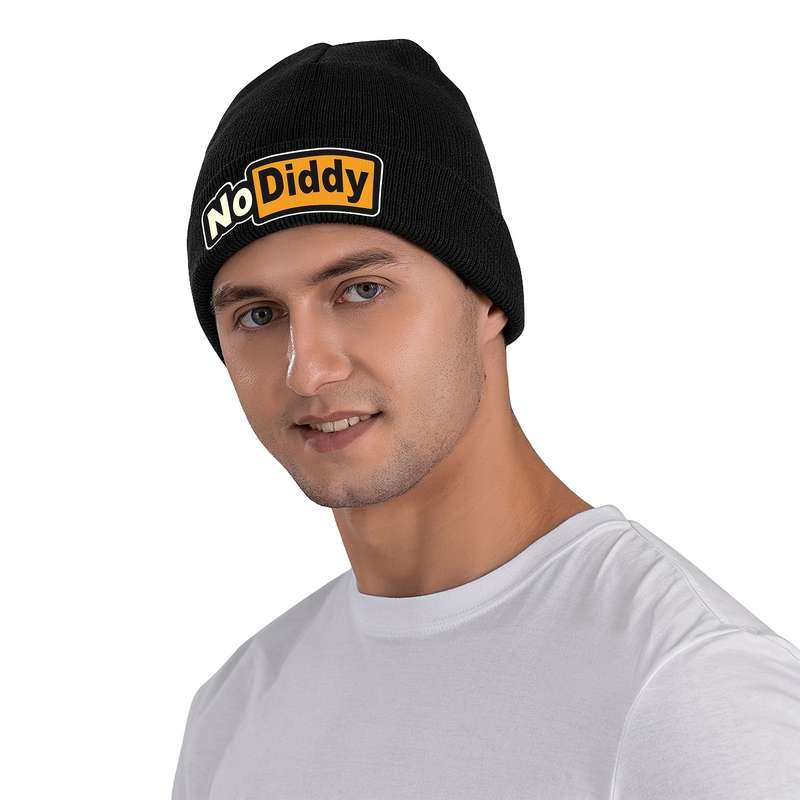 1pc Funky Style No Diddy Graphic Beanie Hat for Men 100% Acrylic Knit Cap with Slight Stret