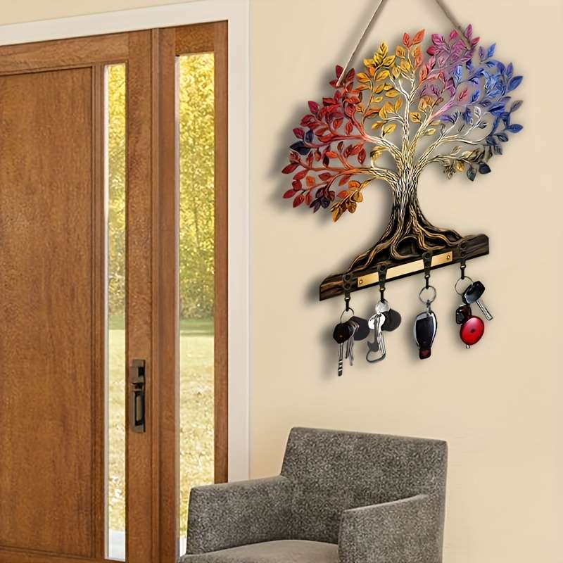 1pc color tree of life home wooden key hanger key storage with hooks four-season multi-functional
