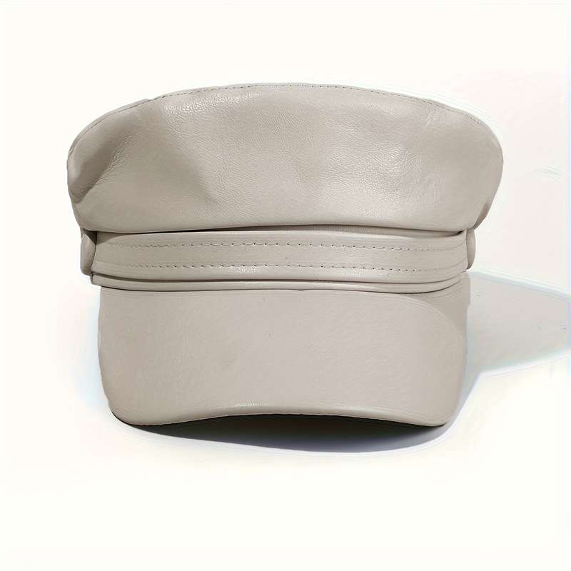 1pc PU Leather Flat Top Beret Hat Adjustable Military Navy Hat British Style Elegant Painter Hat