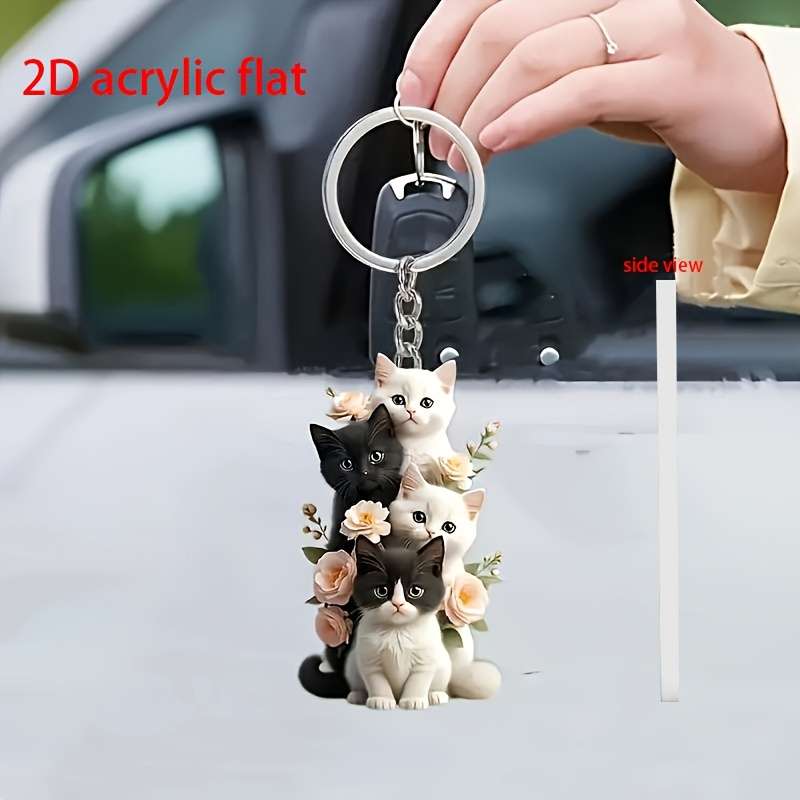 1pc 2D Flat  Charming Cat and Flower Acrylic Pendant Versatile  Decoration Suitable for Car R