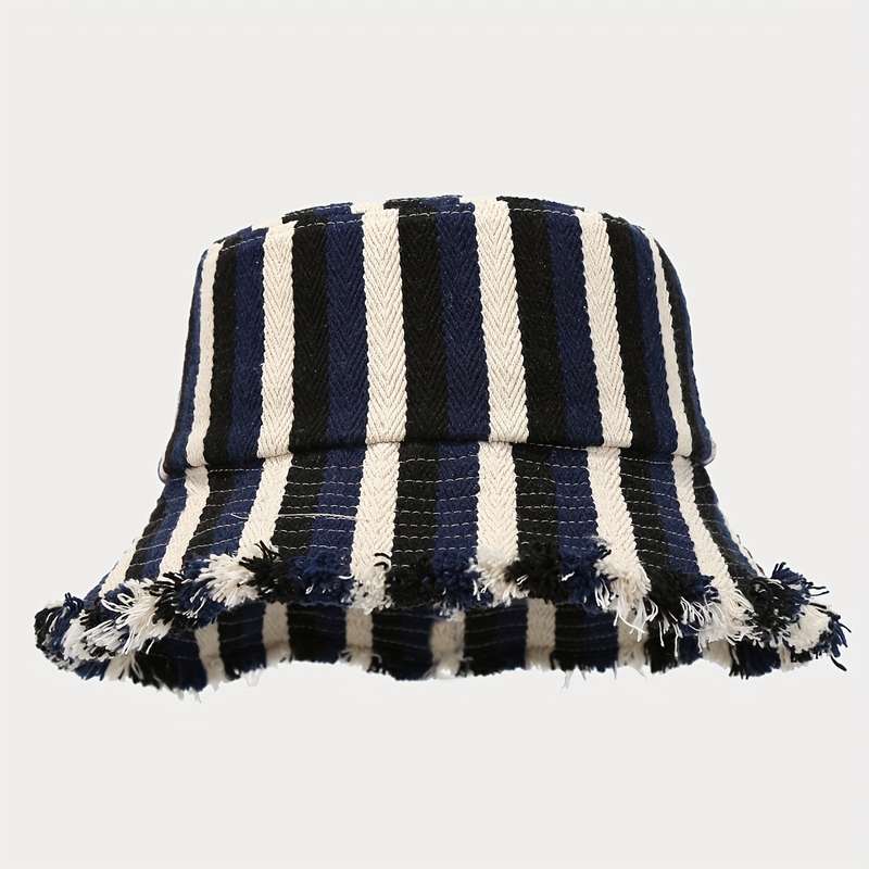 1pc 1 Style Striped Fuzzy Brim Fisherman Hat Autumn and Winter Fashionable Trendy Bucket Hat Couple