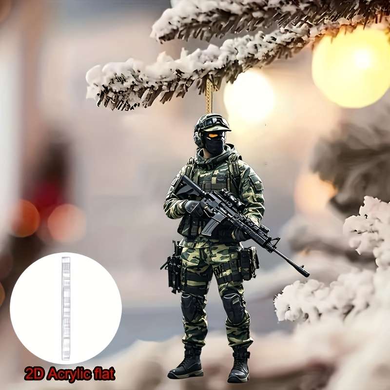 1pc 2D Flat   Acrylic Military Soldier Car Hanging Ornament Tactical Camouflage Design wit