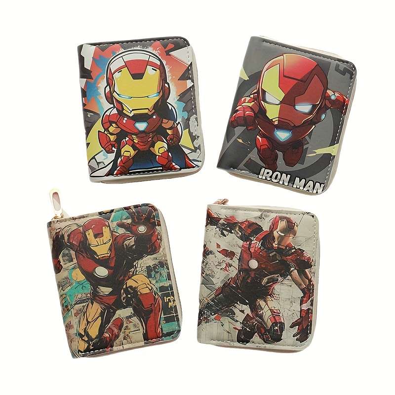 1pc Marvel Iron for Man Wallet Large Capacity Coin Purse with Multiple Compartments Zipper Closu