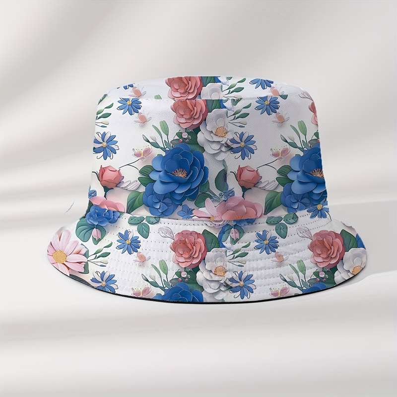 1pc Reversible Floral Bucket Hat for Men Women Sun Protection Polyester Non-Stretch Perfect