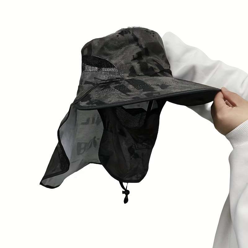 1pc A Men'S Ink Print Full-Face Breathable Sun Hat with Neck Coverage a Removable Bucket Hat Suita
