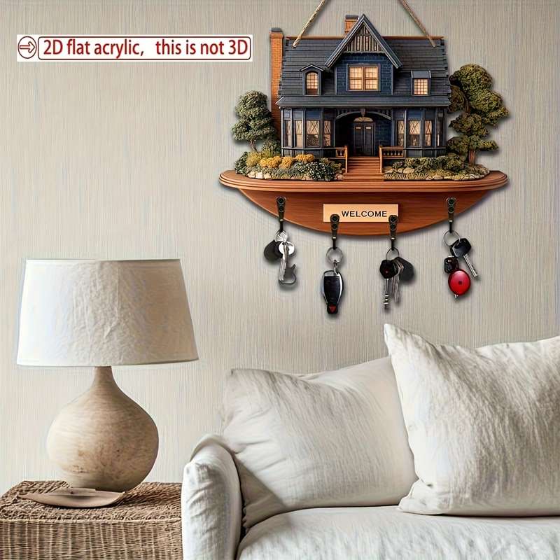 A Simple And Colorful Wooden Key Holder for a Country Villa Measuring 29.97 X 22.86 cm Designed in