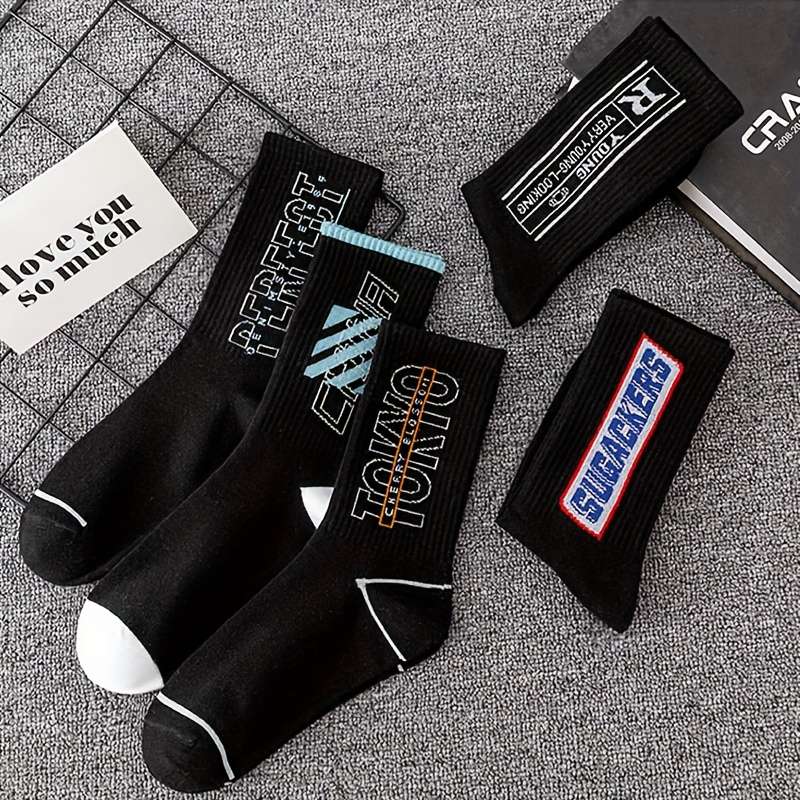 5 Pairs Of Mixed Colors Asian One Size High Elastic Socks