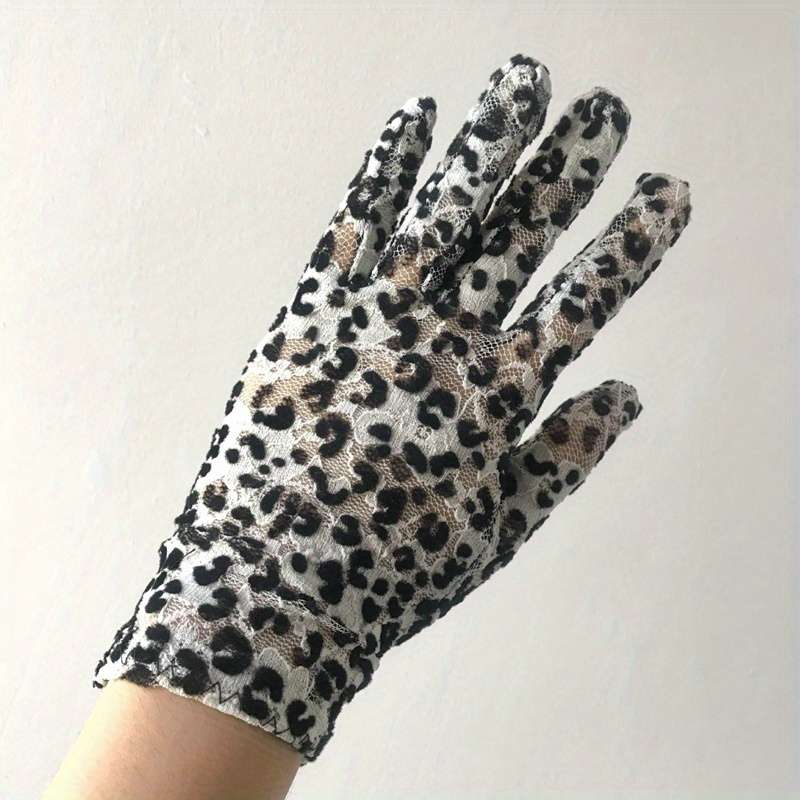 5 Pairs Black And White Leopard Print Lace Gloves