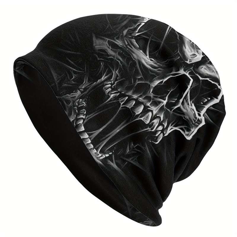 1pc Men's Gothic Skull Beanie Lightweight Windproof Polyester Hat for Spring Autumn Unique F