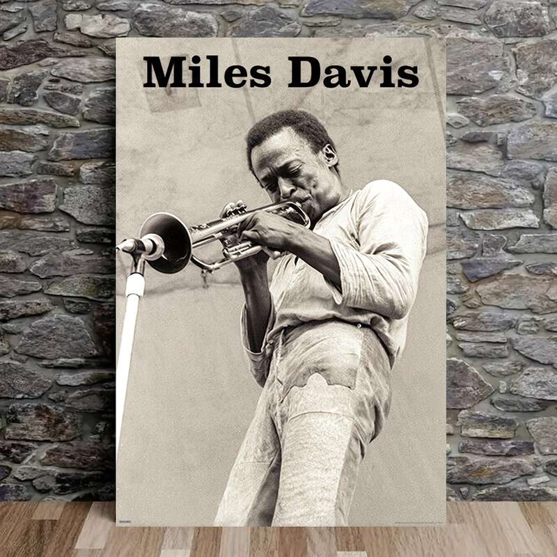 1pc  Frameless Miles Davis with Trumpet Canvas Art Poster 30.48x45.72 cm Black and White Ide