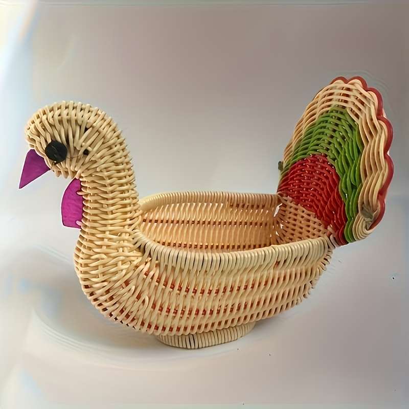 1pc Rattan Turkey Storage Basket Classic Rattan Turkey Basket Handcrafted Woven Storage Orga