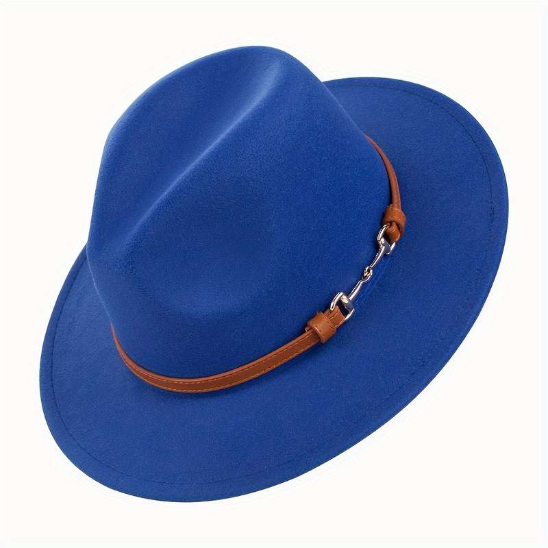1pc Stylish Unisex Jazz Hat With Detachable Belt Buckle British Retro Design With Large Brim And