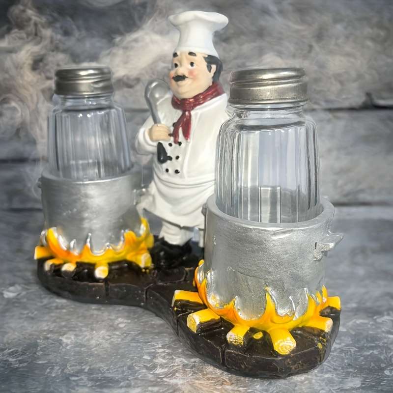 1pc Chef-Inspired Pepper Shaker Kitchen Decor Whimsical Resin Cookware Set with Lid Holder S