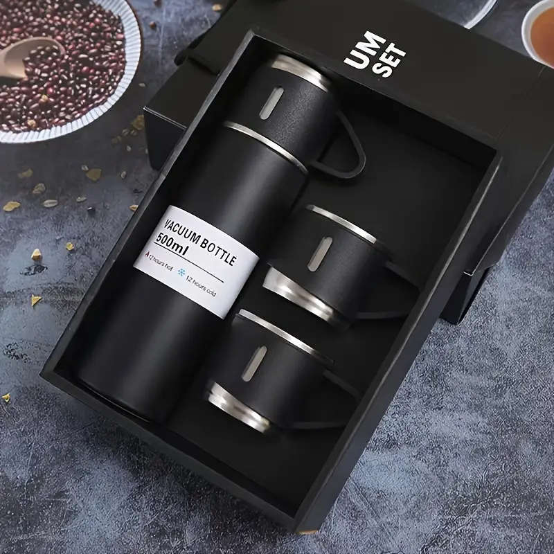 Stainless Steel Vacuum Flask Set, Insulated Thermal Mug 500ml/16.9oz, Keeps Drinks Hot or Cold, with