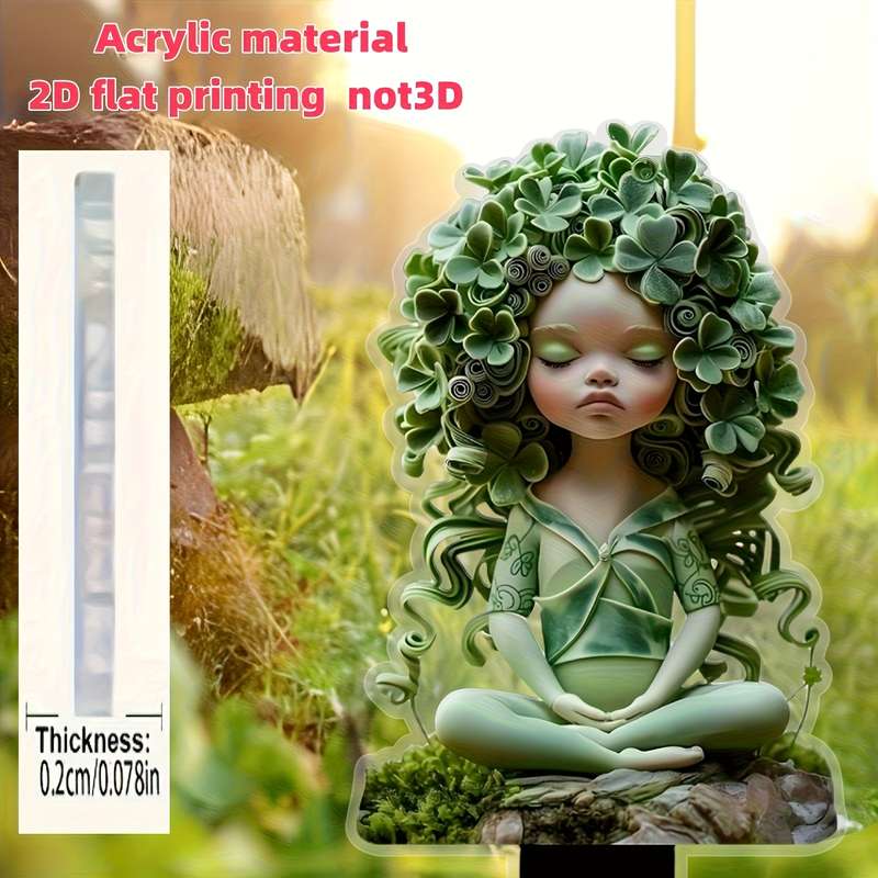 1pc 2D Flat   Bohemian Style Meditation Green Leaf Fairy Acrylic Material 24.99cm x 11.43cm Garde