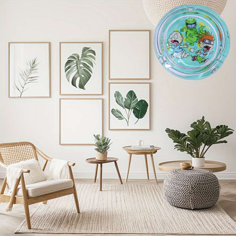 1pc Charming Cartoon Flower Glass Ashtray 85mm Round Perfect for Home Use Gifts