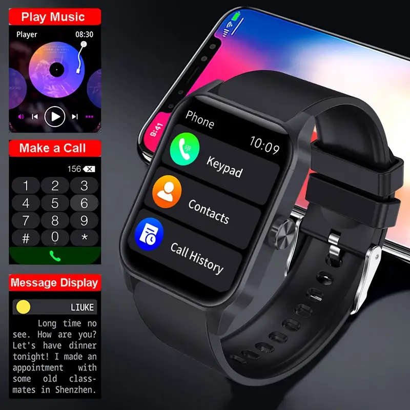 Men'S Smart Watch 4.7cm HD Full Touch Screen USB Rechargeable Silicone Strap Sports Style Pedometer