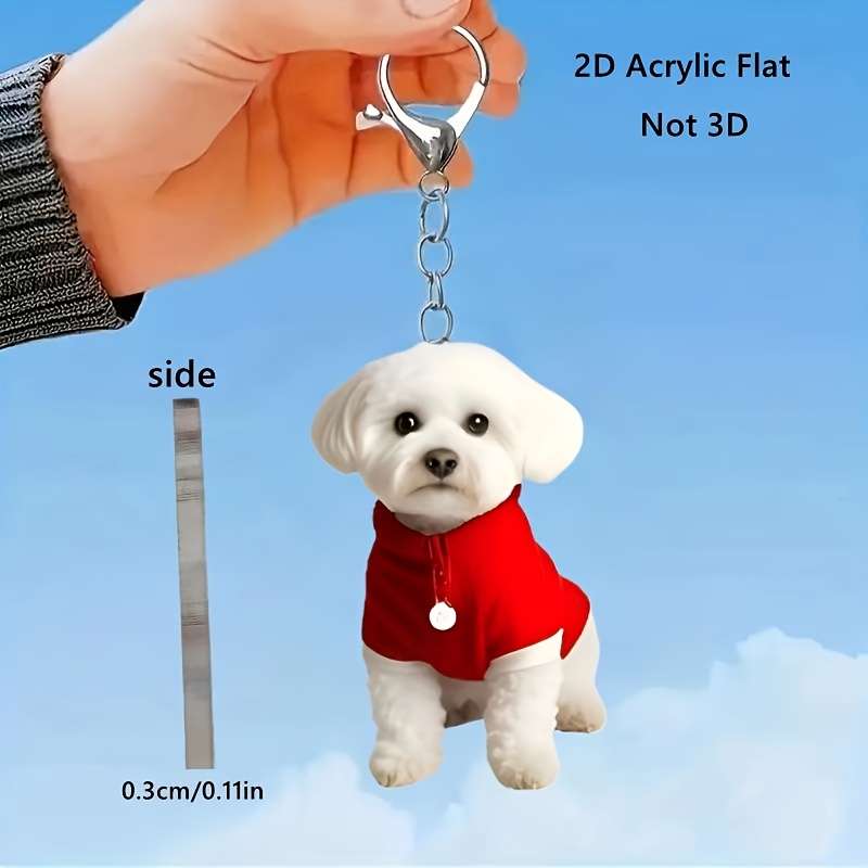 1pc 2D Flat  Acrylic Flat Bichon Frise Keychain Adorable Dog Sweater Design Perfect for Bags Car Key