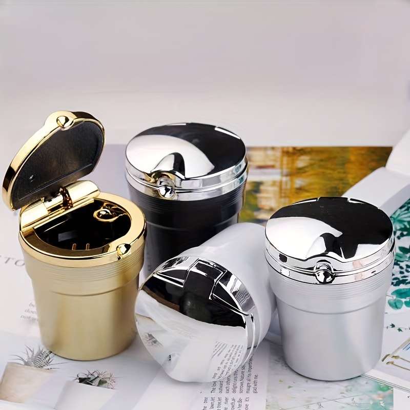 1pc Multifunctional Car Ashtray with Lid Metal + ABS Plastic Can Automatically Pop Open to Sea