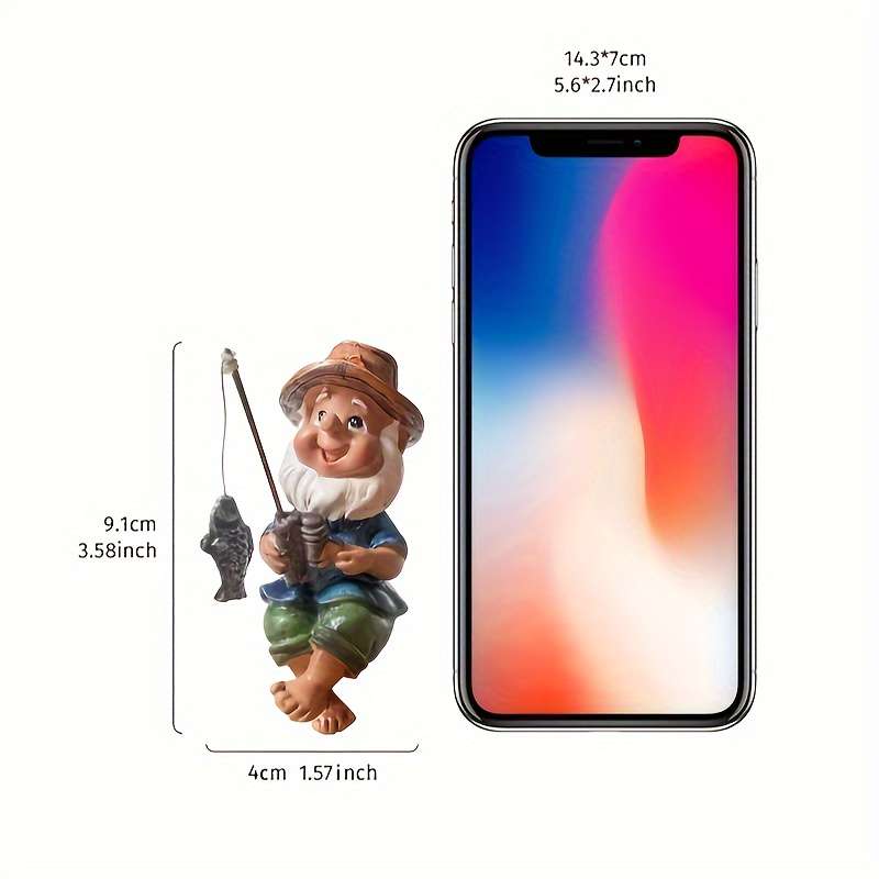 1pc 2D Flat  Whimsical Resin Fishing Gnome Figurine Durable Weather-Resistant Outdoor Garden Pond D
