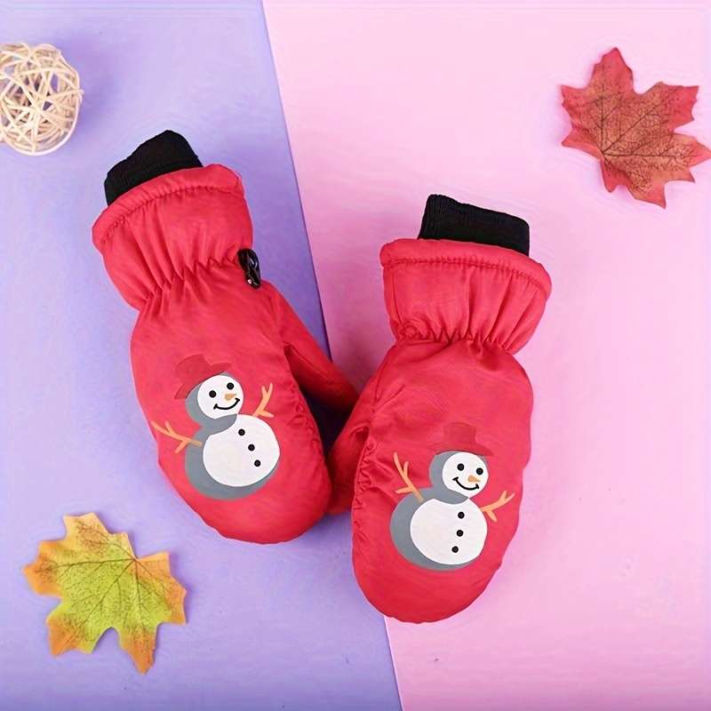 1 Pair Little Snowman Red Size 6 To 10 Years Old Warm Gloves