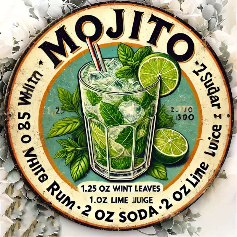 1pc Room Decor Vintage Havana Mojito Drink Aluminum Sign Mojito Recipe Wall Art for Home Kitchen Res