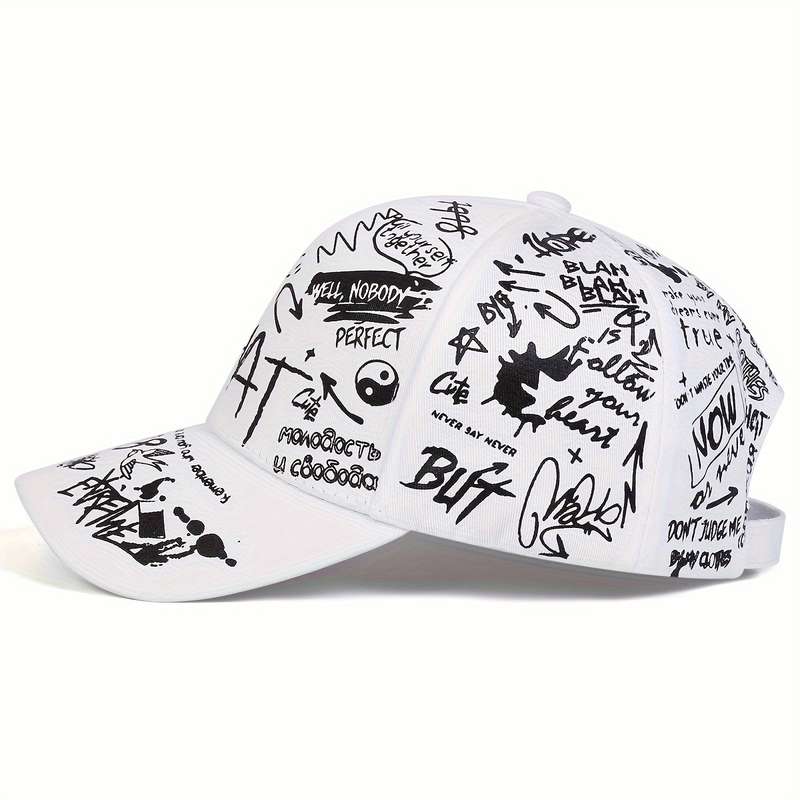 1pc Ladies WHAT Graffiti Baseball Cap: Adjustable Sun-Protective and Perfect for Outdoor Adventur