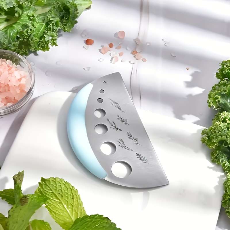 1pc Stainless Steel Herb Stripper 7-Hole Manual Kitchen Cutter with Safety Cover Round Blade for