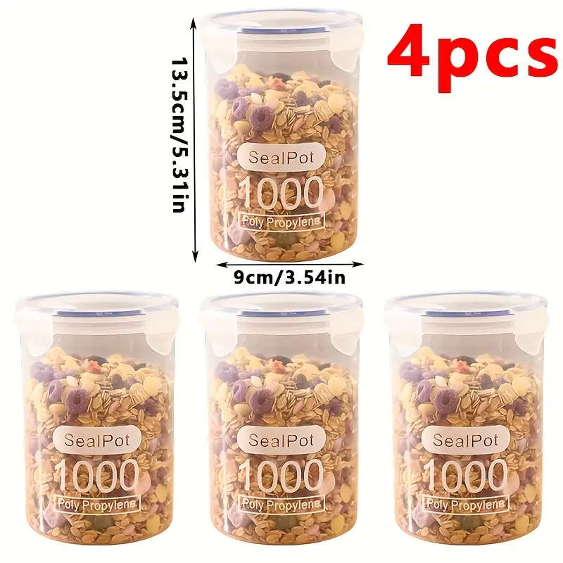 4pcs 1000ml/33.82oz Airtight Flip Top Clear Plastic Jars
