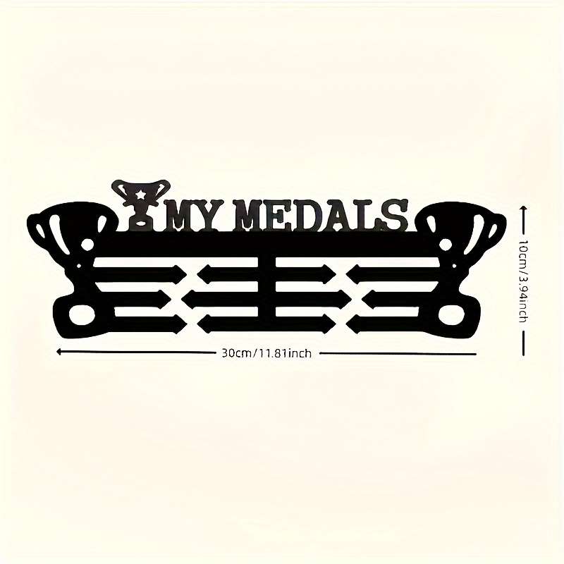 Wall-Mounted Trophy Medal Display RackPremium Metal Construction Adjustable Hooks and