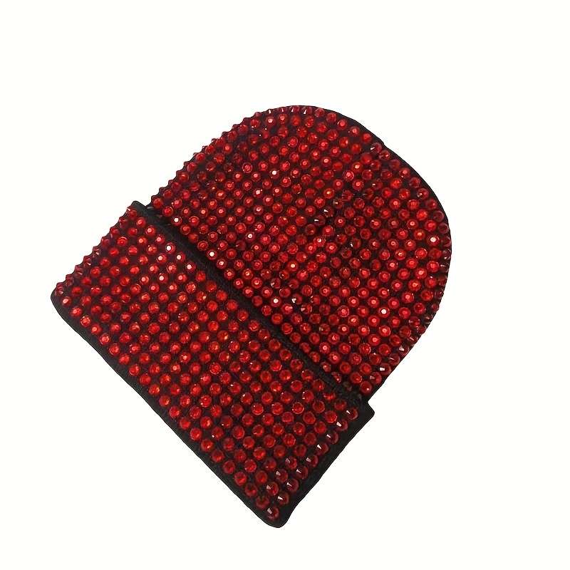 1pc Women'S Black Acrylic Beanie with Sparkling Rhinestones Stylish Double-Layer Knit Hat for Fal