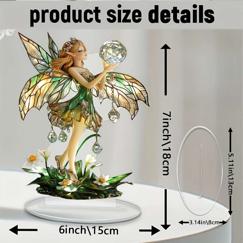 1pc 2D Flat  Enchanted Fairy Acrylic Desk Ornament 17.78cm x 15.24cm Perfect Birthday Gift for S