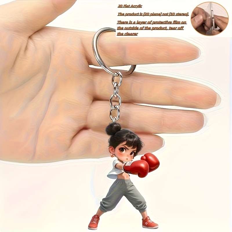 1pc 2D Flat   New Acrylic Keychain New Acrylic Female Boxing Pattern Theme Keychain Small and