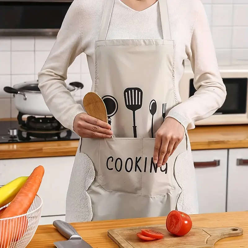 1pc Modern Simple Style Kitchen Aprons with Pockets Durable Polyester Blend Easy Clean Woven Fabric