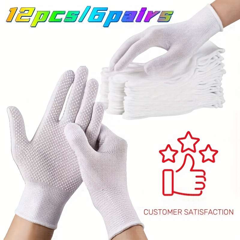 6 Pairs White Multi Purpose Work Gloves