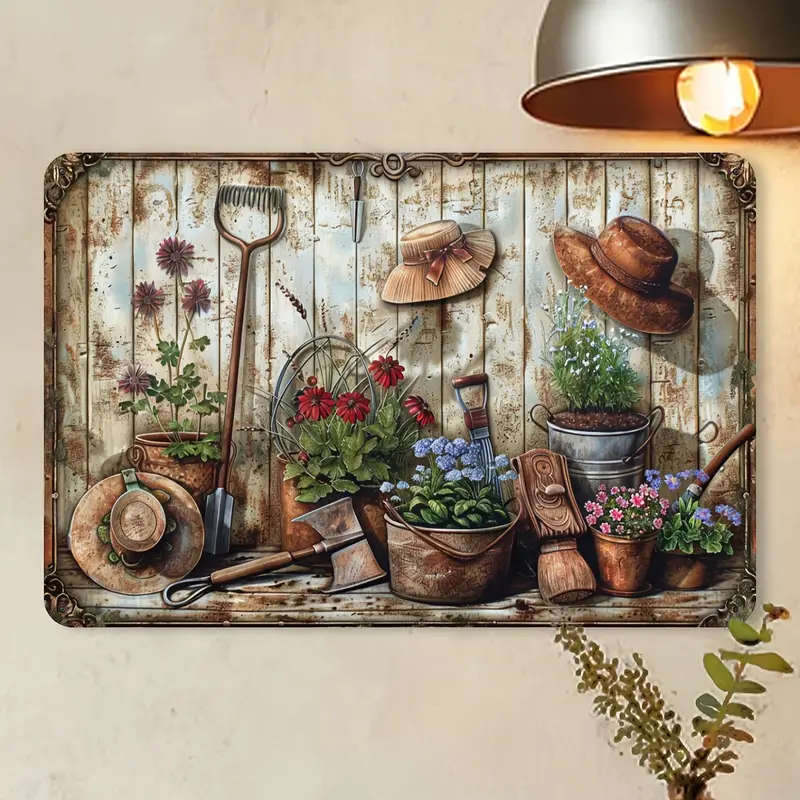 1pc Vintage Floral Metal Tin Sign 30.48x20.32cm  Indoor Outdoor Wall Decor for Home Office Cafe Bar