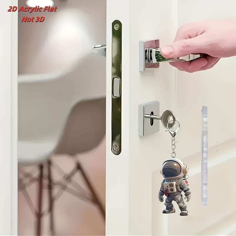 1pc 2D Flat  Astronaut Keychain Acrylic Space-Themed Charm with Metal Ring for Keys Bags Backpa
