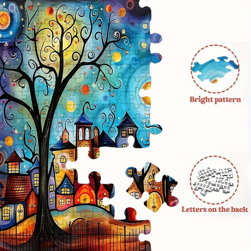 1000pcs Colorful Whimsical Town Puzzle 38.0x26.01cm Durable Thick Paper DIY Enthu