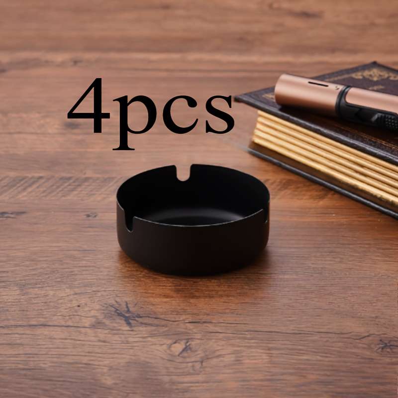4pcs Elegant Gold-Tone Round Metal Ashtrays Durable Drop-Resistant Easy-Clean Design for Ho