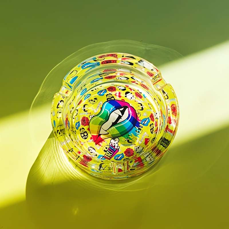 1pc Green Lip Circular Glass Ashtray Suitable for Smokers Decorative Cigarette And Cigar Holder